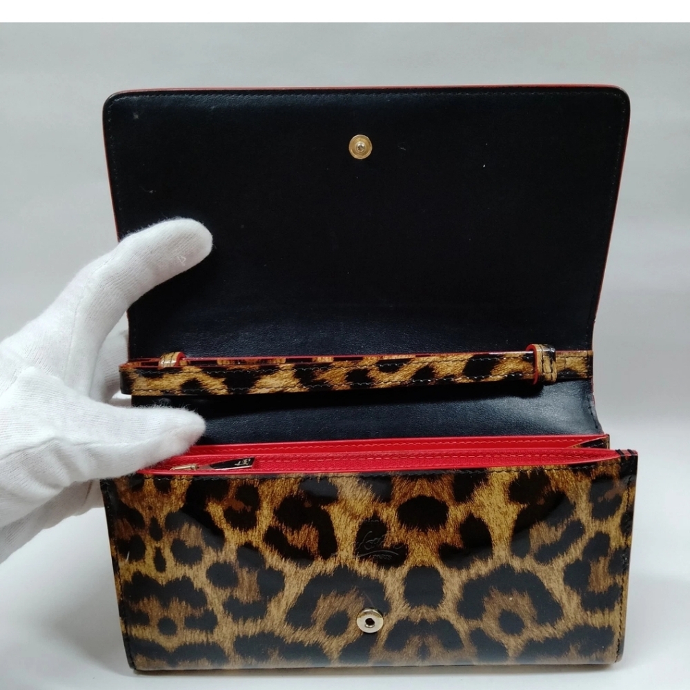 Christian Louboutin Macaron Leopard Panettone Spikes Wallet Wristlet Clutch